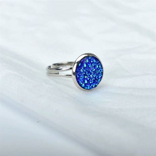rendy Druzy Stone Finger Rings For Women Silver Color Weddin