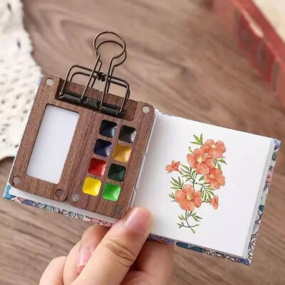 Mini Walnut Watercolor Paint Palette Empty 8 Grid 0.5ml