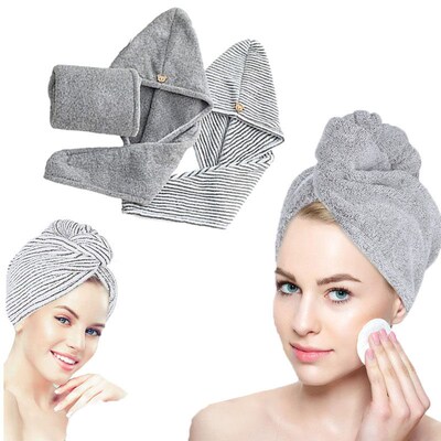 Bamboo Charcoal Fiber Hair Towels Bath Head Turban Wrap Quic