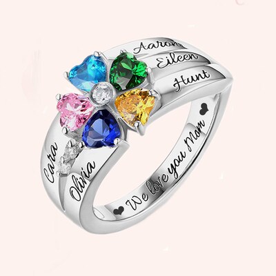 Beautiful Custom Name Ring for Mom Grandma Engraved 5 Love H