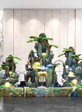 大型假山流水QDG喷泉摆件鱼池酒客财厅阳湿台加器店庭院别墅招装