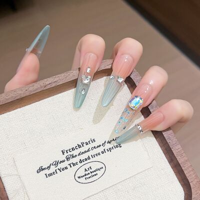 慕诗冉手工猫眼钻饰长款穿戴甲