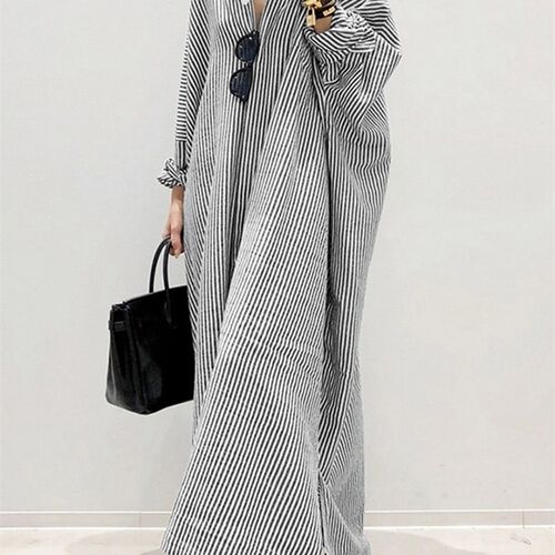 Casual Loose Shirt Stripe Dress Spring Women Long Sleeve