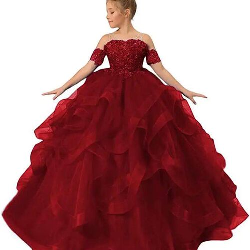 Flower Girl Dress Royal Blue Tulle Puffy Layered Appliques S