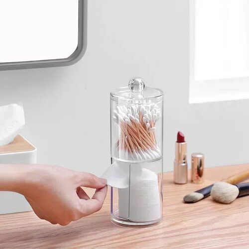 Acrylic Storage Box Makeup Cotton Swab Container Round Plast