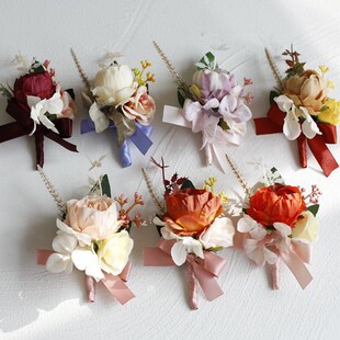 Silk Roses Boutonniere Wedding Simulation Peony Corsage