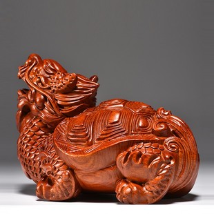 花梨木雕龙龟摆件实木质龙头龟玄武家居办公室送礼装饰红木工艺品