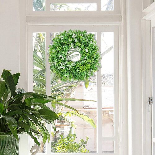 Artificial Babys Breath Flower Wreath Welcome Front Door Wr