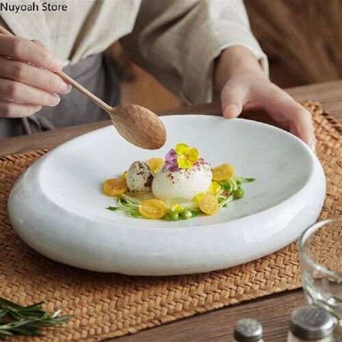 10 Inch White Ceramic Dinner Plate Household Special-shaped