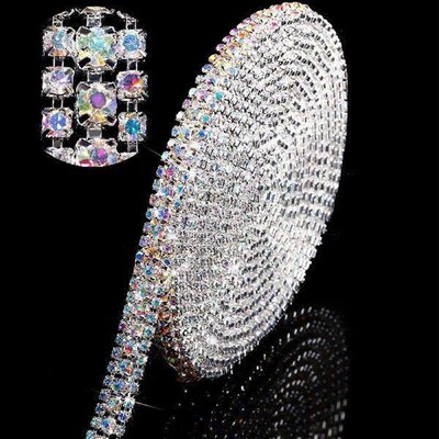 1 Yard Rhinestone Chains For Sewing 3 Rows Crystal Chain