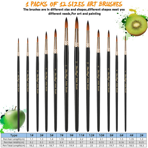 12pcs Paint Brushes Set Professional Paint Brush Round Point