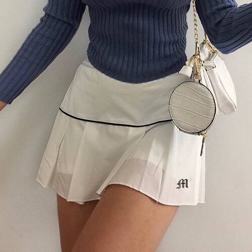 DEEPTOWN Pleated Tennis Skirt Woman Korean Fashion Solid
