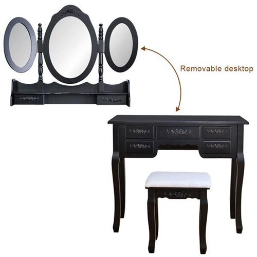 Retro Foldable 3 Mirrors With 7 Drawers Dressing Table Anti