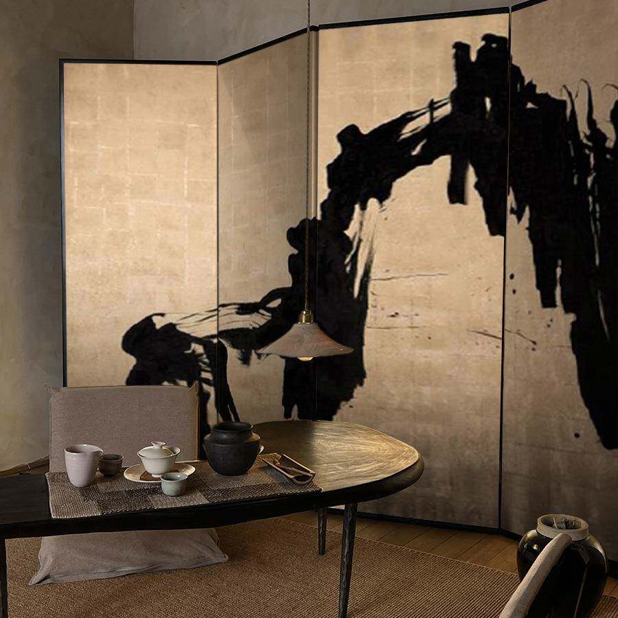 东985方美学新中式屏风可隔断客厅民宿实木折叠茶室酒意条店写线d