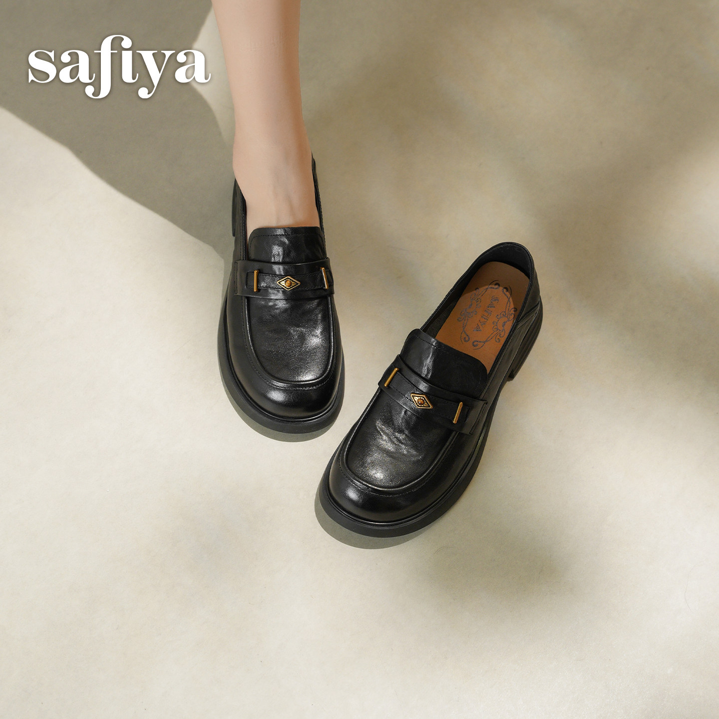 索菲娅羊皮乐福鞋女款2026新款真皮软底不累脚厚底英伦小皮鞋单鞋