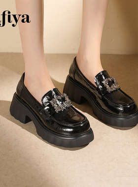 索菲娅巨好看厚底乐福鞋女2026新款方扣水钻增高英伦风小皮鞋单鞋