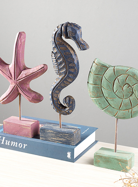 创意地中海海洋风格实木海鸟海鸥客厅玄关装饰超市道具装饰品摆件