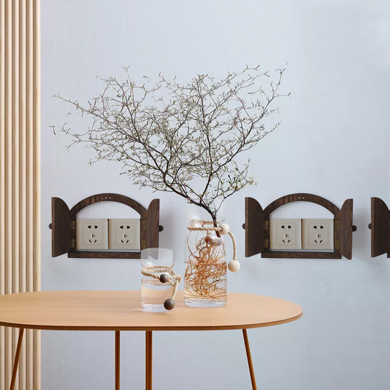 实木开门开关保护贴墙贴插座装饰框遮挡保护盖防触电罩按钮箱