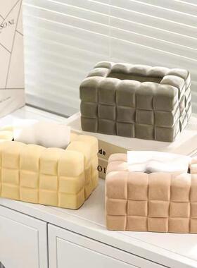 轻奢绒方形植云纸朵纸巾盒收盒样板房客厅FXYDZJH厨房植绒巾盒餐