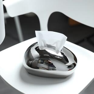 式简陶瓷纸巾盒客厅日FGN约金银色纸抽盒装抽纸盒家用摆件创意饰