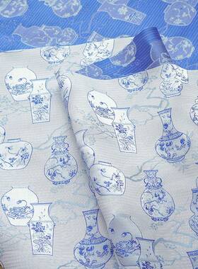 青服花瓷代TT4046-t古风面料垂旗袍布人棉色织汉宝软蓝提唐花箱包