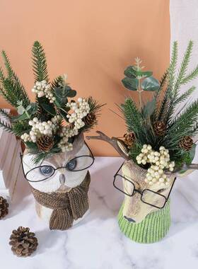 花瓶创摆动物花瓶件饰动物树脂花品瓶装美式意客厅花园戴眼镜动物