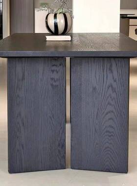 z2简北欧原木长桌寂黑色实木作餐桌台约客厅家用书桌长方形饭侘桌