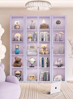 收铁艺书柜家用玻门储柜儿童纳柜落地铁皮展示物柜璃客厅ZIA置物