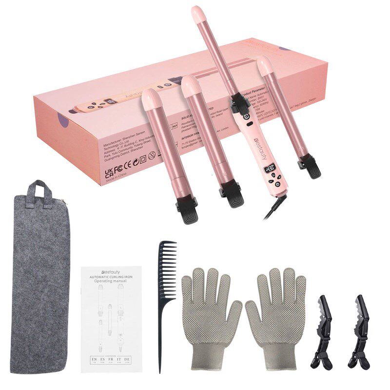 Auto Hair Styling Curler Ceramic Curling Iron Wand Set With - 实物图