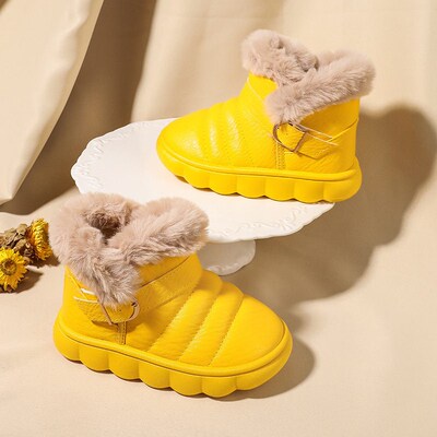 Fleece Childrens Snow Boots, Thickened Warm Cotton Shoes, T