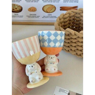 Ahunderjiaz-French Retro Ceramic Goblet, Cute Embossed