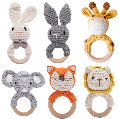 1Pc Baby Rattle Toys Wooden Teether Crochet Pattern Rattle R