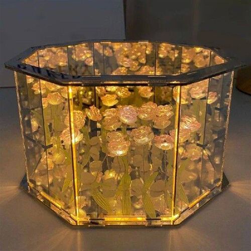 Handmade Bedroom Night Light Tulips Mirror Cube DIY Night