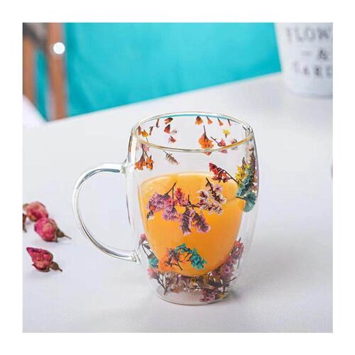 Creative Double Wall Glass Cup Real Flower Conch Flash Fill
