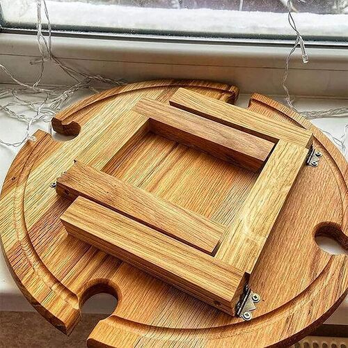 Wooden Outdoor Folding Picnic Table With Glass Holder Round