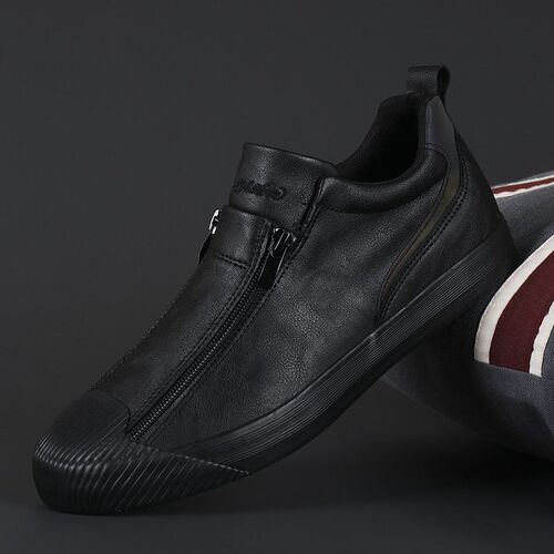 Winter Men Leather Casual Shoes Fashion Double Zipper High o