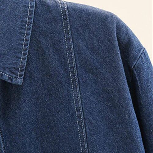 Plus Size Womens Denim Shirt Spring Autumn Solid Color Non-