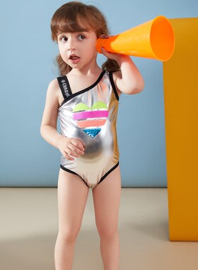 Shinning Kids Girls Swimwear 2022 Children Single Shoulder S