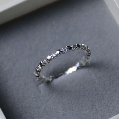 Cute Star Zircon Thin Ring Silver Color Alloy Party Wedding