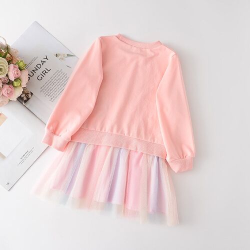 Unicorn Princess Dress Girls Autumn Spring Kids Cute Cartoon