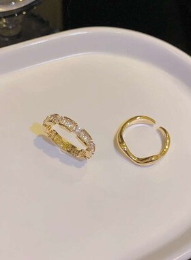 New Exquisite Zircon Ring Womens Two-Piece Light Luxury Nic