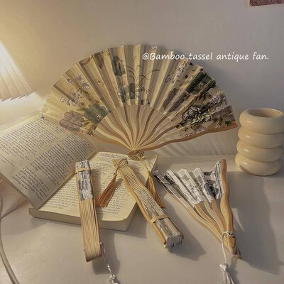 Folding Circular Fan Floral Pattern Folding Hand Fan Bamboo