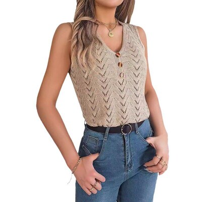 Liveshot 2025 SpringSummer Europe America Buttoned Vneck Hol