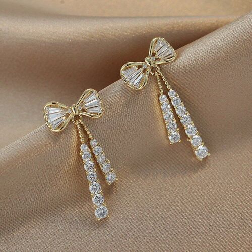 Microset Bow Zircon Crystal Earring Fashion Temperament Earr