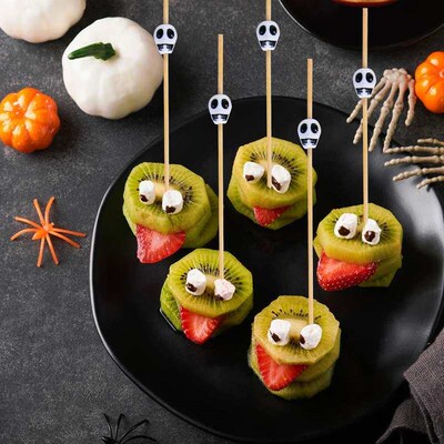 100Pcs Skull Bamboo Pick Fruit Fork Dessert Cocktail Disposa