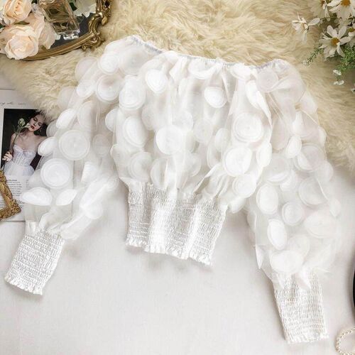 Fashion Elegant Slash Neck Puff Sleeve Blouse Women Patchwor