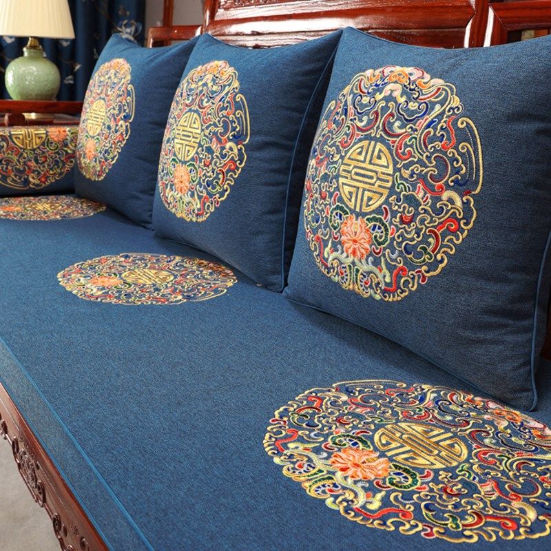 红木沙发坐垫实木家具罗汉床五件防滑垫新罩中式垫布装新款