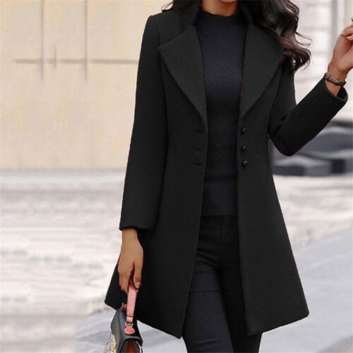 2023 Autumn Winter New Woolen Long Sleeve  Solid Coat Women
