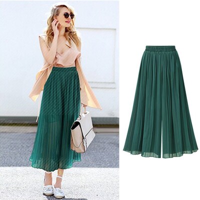 Fashion High Waist Loose Pleated Chiffon Wide-Leg Pants Spri