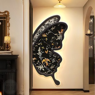 法式中古风玄关装饰画蝴蝶宋代美学壁灯客厅挂画复古入户走廊壁画